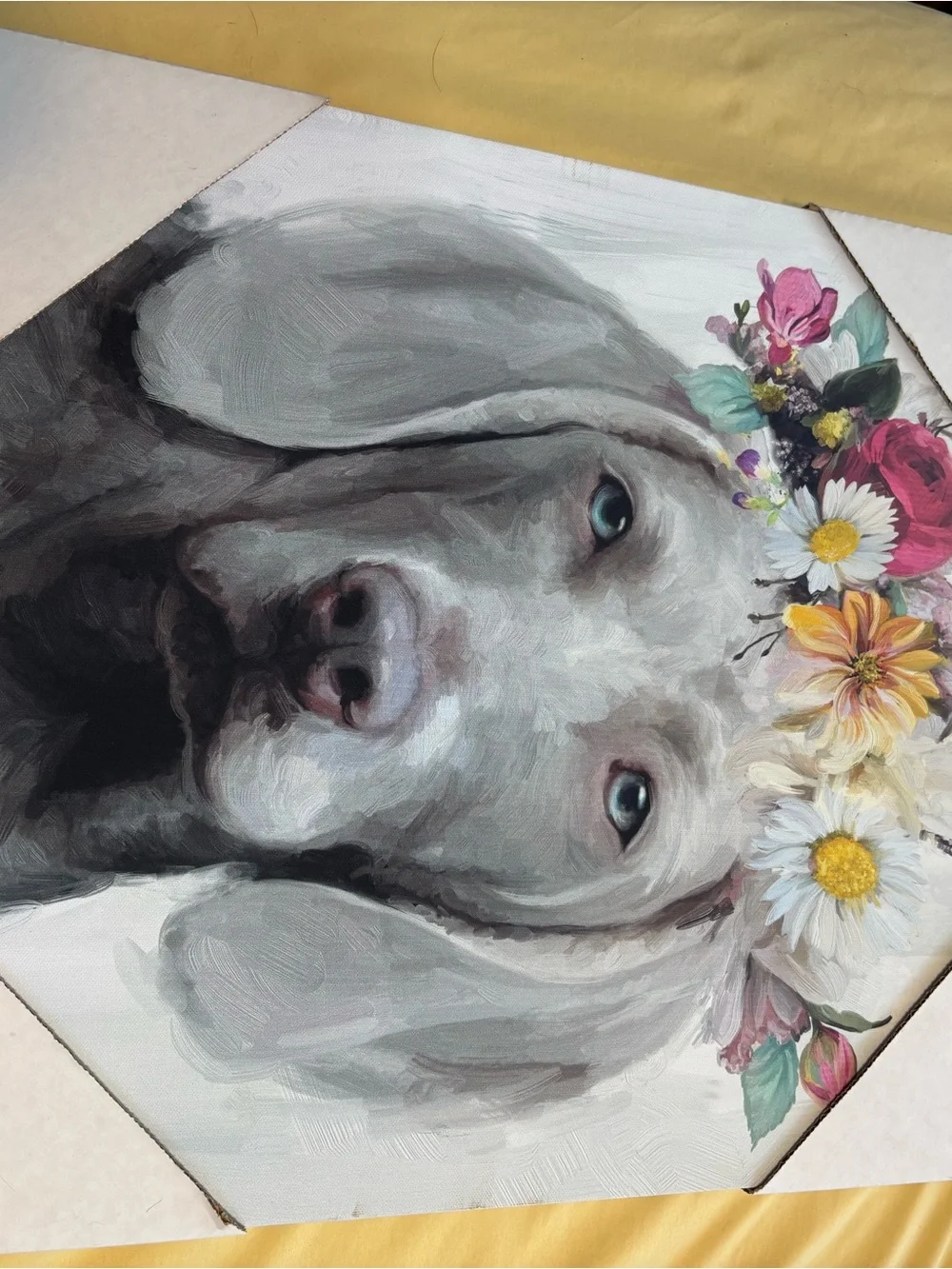 Floral Crown Dog Art Print - Gray Puppy Portrait
